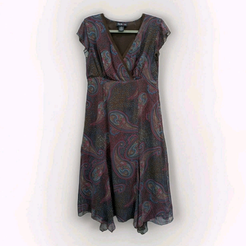 Womens Paisley Brown Fairy Grunge Babydoll Midi‎ Dress Size 8 Asymmetric  Whimsy